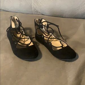 Old Navy Girls black suede lace up ballet slipper